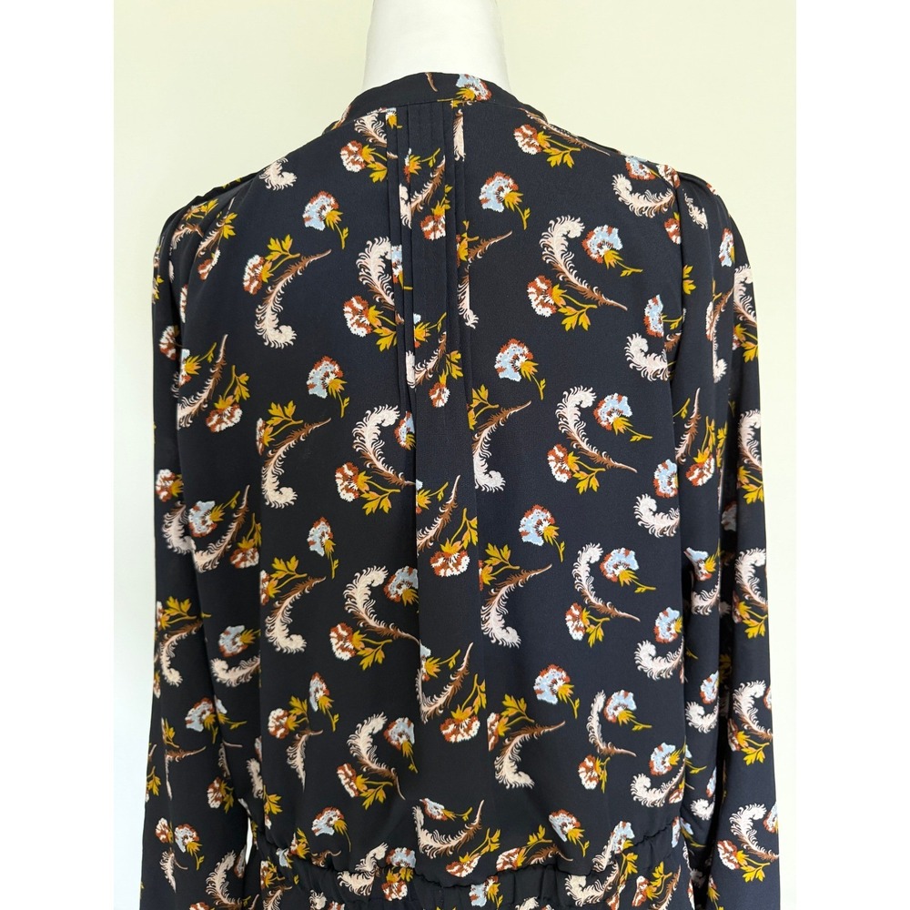 Banana Republic Navy Blue Feather Print Pintuck Shirt Dress Long Sleeve - Picture 5 of 15